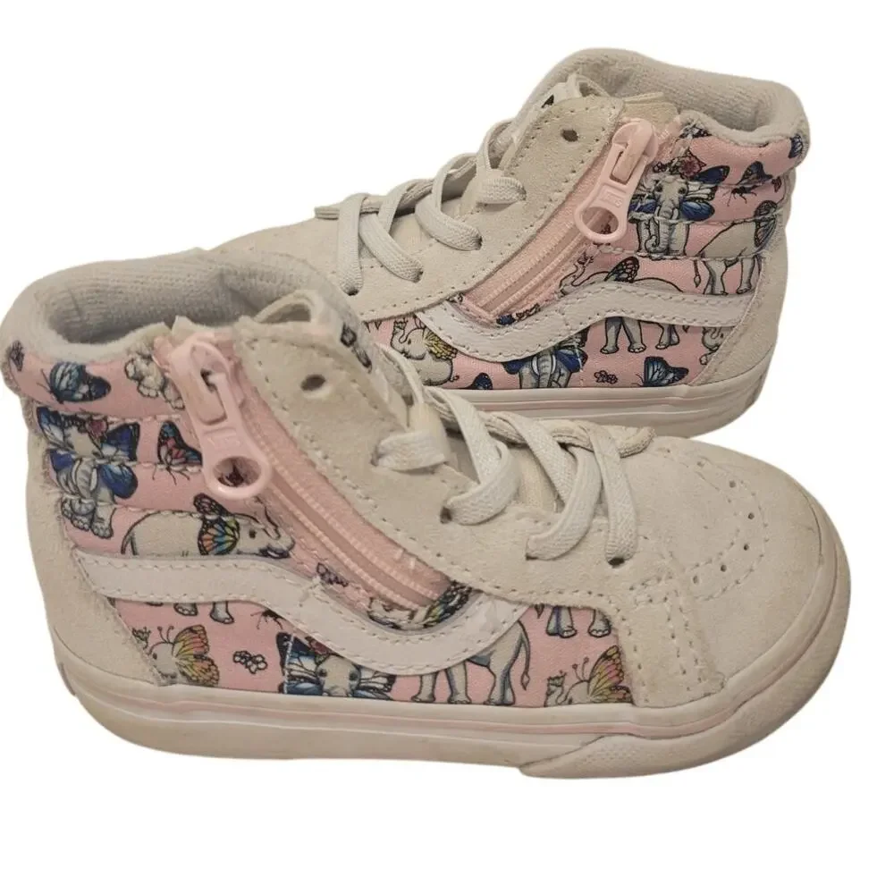 Girls Vans High Top Zip Up Sneakers Elephant Print Sz 7